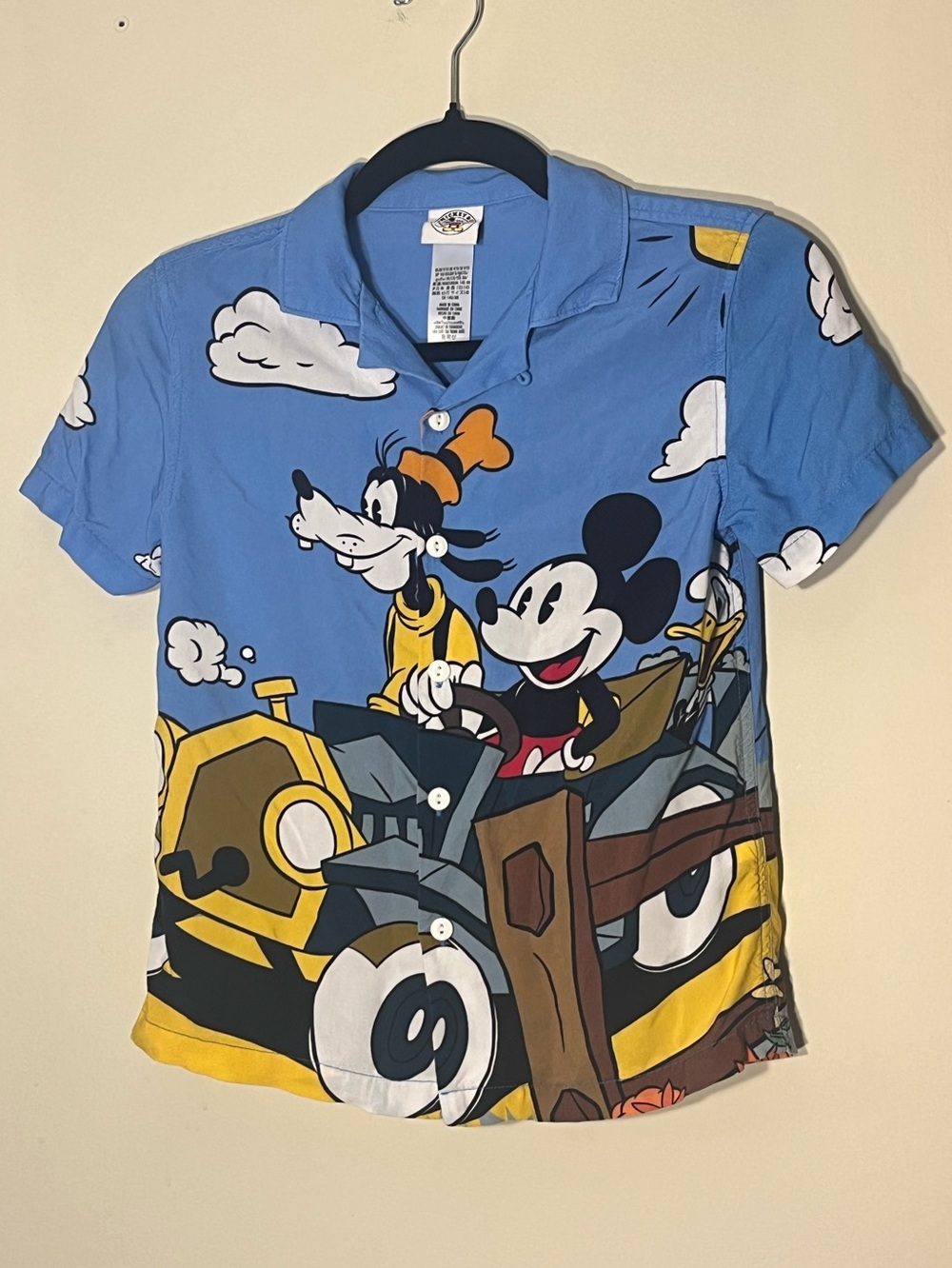 Disney Mickey Goofy Donald Vacation Summer Cartoon Button-Down Shirt Boys Medium